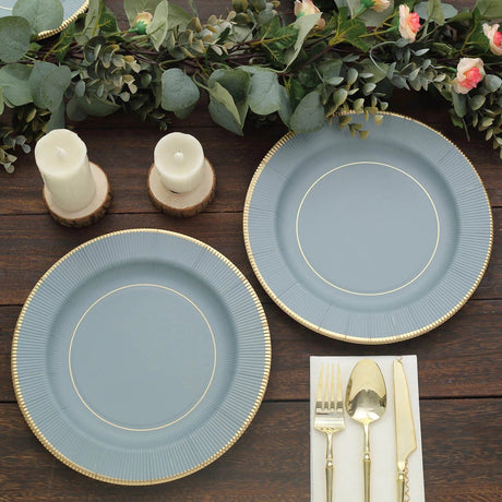25 Metallic Round Paper Salad Dinner Plates with Textured Rim - Disposable Tableware
