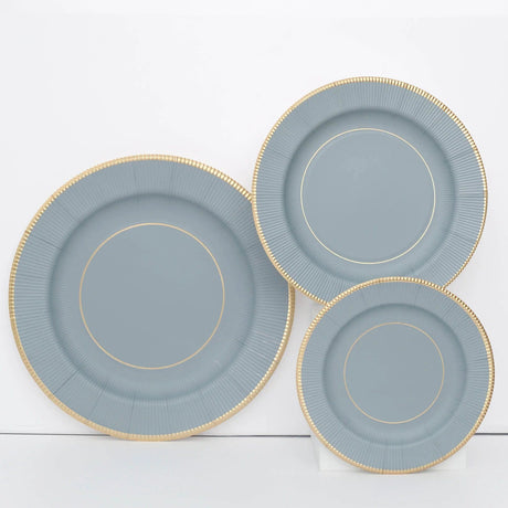 25 Metallic Round Paper Salad Dinner Plates with Textured Rim - Disposable Tableware