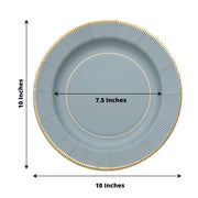 25 Metallic Round Paper Salad Dinner Plates with Textured Rim - Disposable Tableware