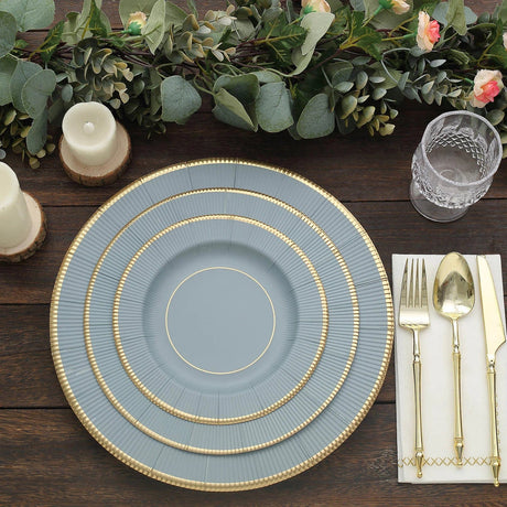 25 Metallic Round Paper Salad Dinner Plates with Textured Rim - Disposable Tableware