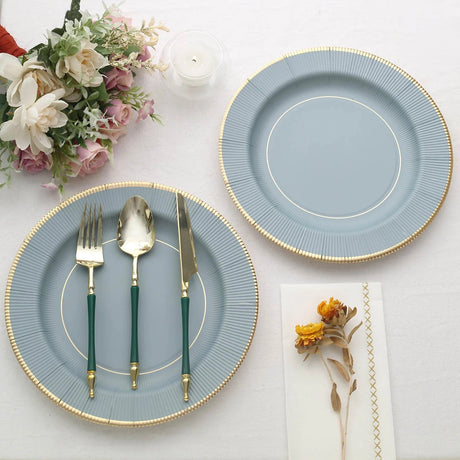 25 Metallic Round Paper Salad Dinner Plates with Textured Rim - Disposable Tableware
