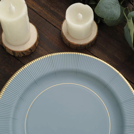 25 Metallic Round Paper Salad Dinner Plates with Textured Rim - Disposable Tableware