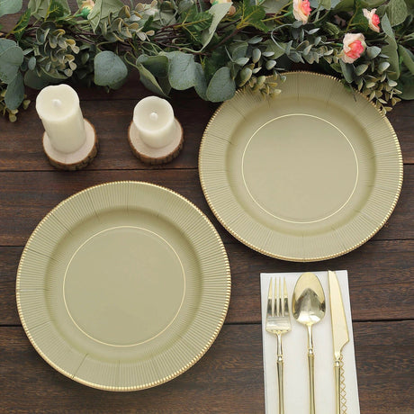 25 Metallic Round Paper Salad Dinner Plates with Textured Rim - Disposable Tableware