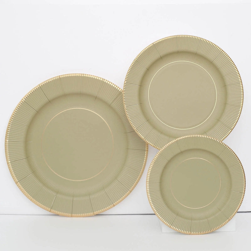 25 Metallic Round Paper Salad Dinner Plates with Textured Rim - Disposable Tableware