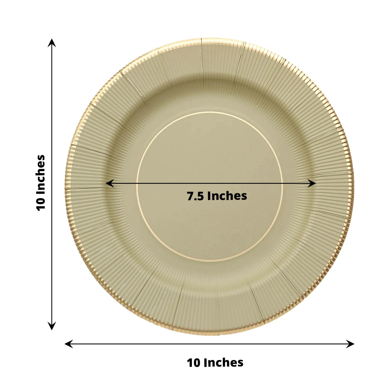 25 Metallic Round Paper Salad Dinner Plates with Textured Rim - Disposable Tableware