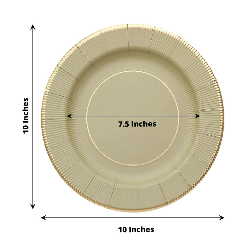 25 Metallic Round Paper Salad Dinner Plates with Textured Rim - Disposable Tableware