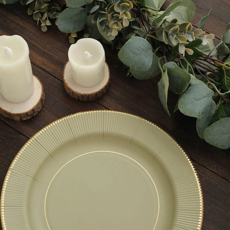 25 Metallic Round Paper Salad Dinner Plates with Textured Rim - Disposable Tableware