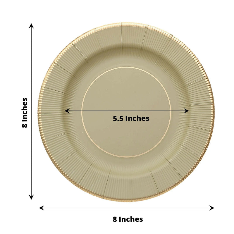 25 Metallic Round Paper Salad Dinner Plates with Textured Rim - Disposable Tableware
