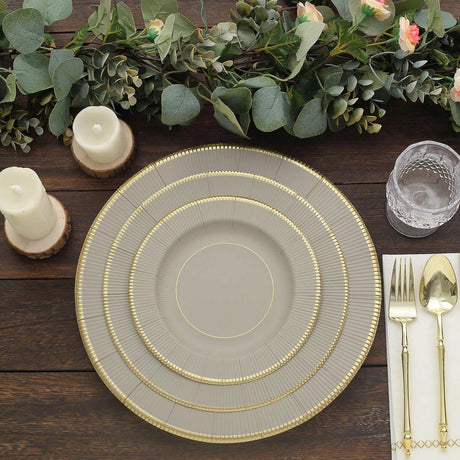 25 Metallic Round Paper Salad Dinner Plates with Textured Rim - Disposable Tableware