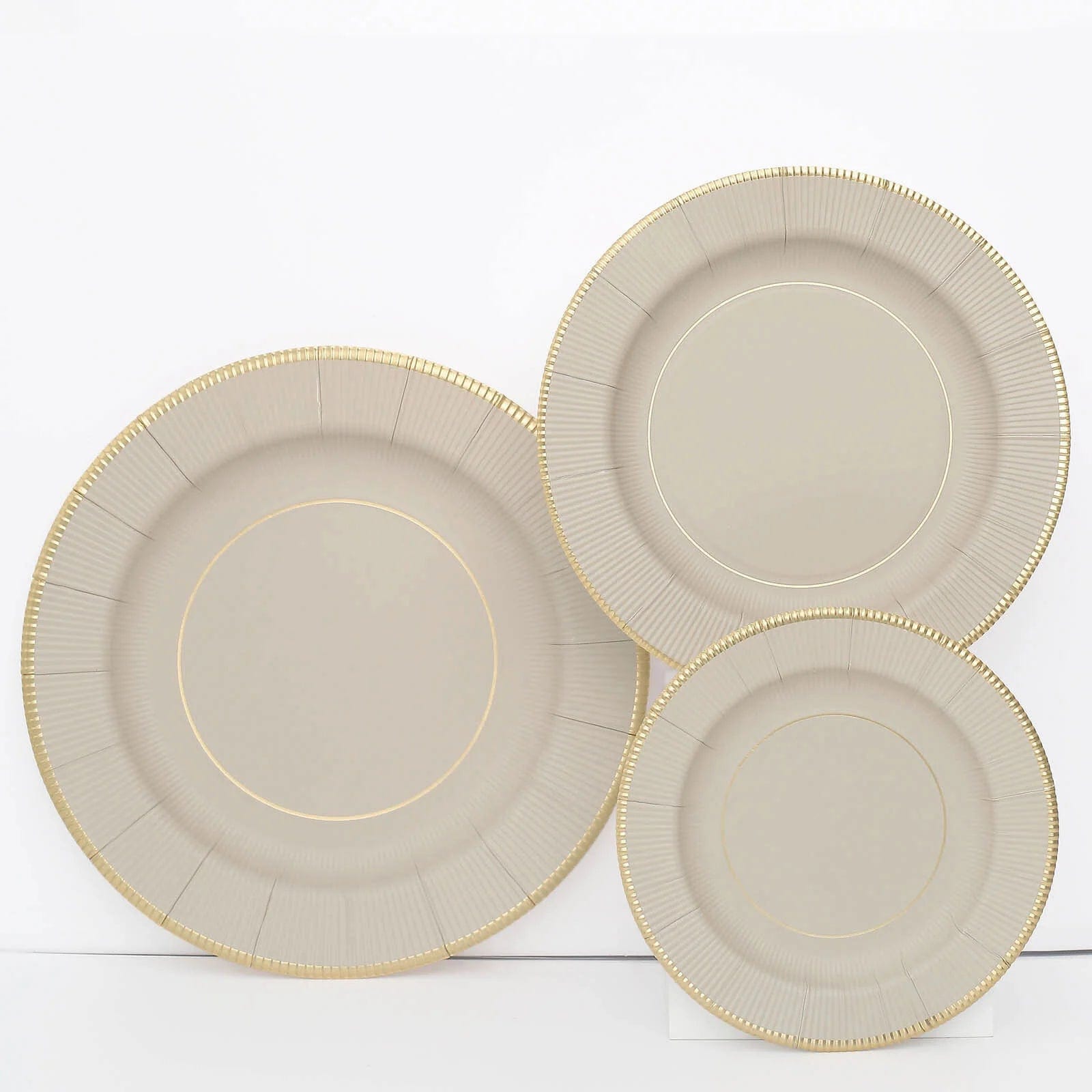 25 Metallic Round Paper Salad Dinner Plates with Textured Rim - Disposable Tableware