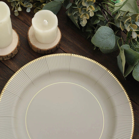 25 Metallic Round Paper Salad Dinner Plates with Textured Rim - Disposable Tableware