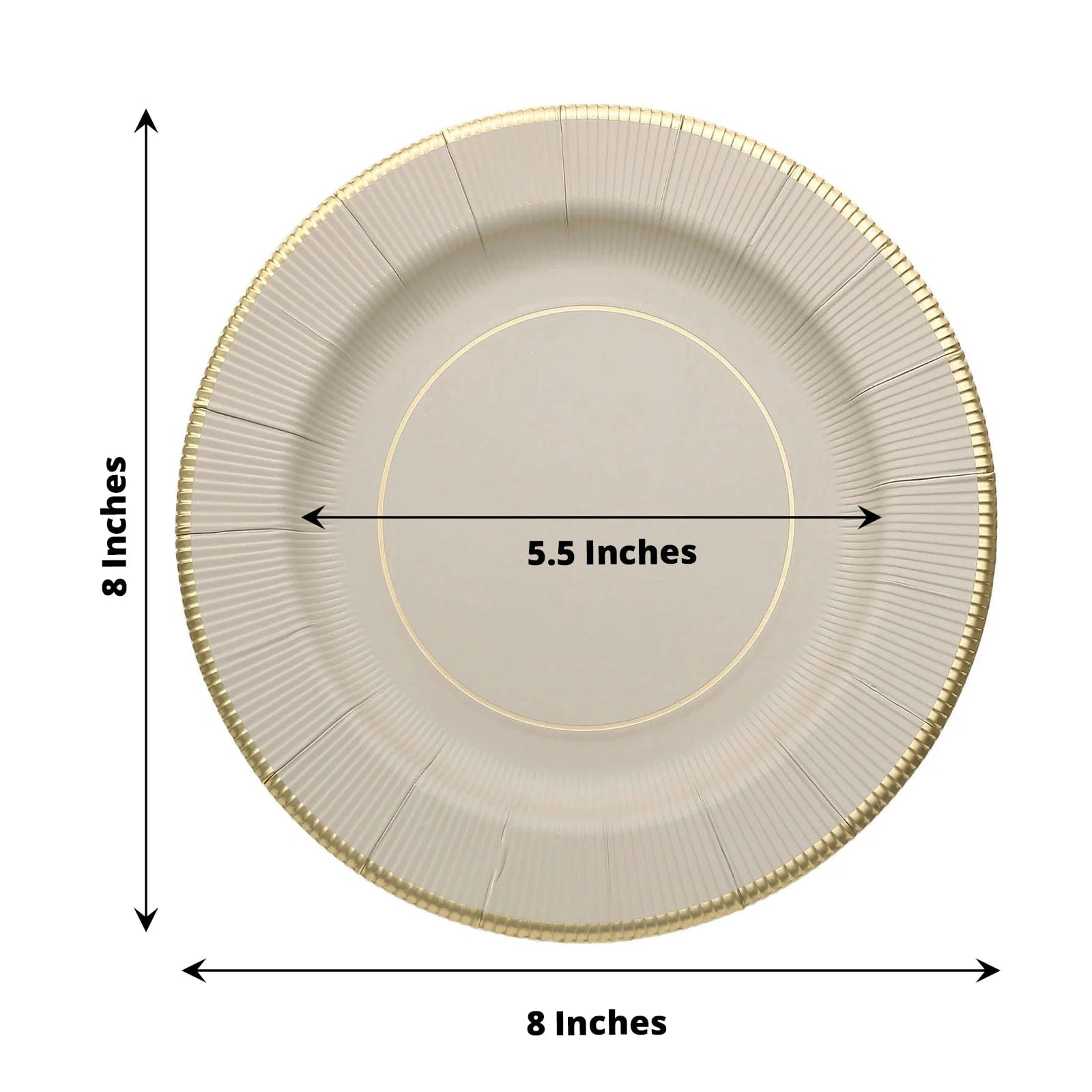 25 Metallic Round Paper Salad Dinner Plates with Textured Rim - Disposable Tableware