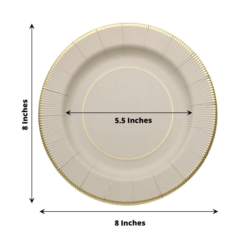 25 Metallic Round Paper Salad Dinner Plates with Textured Rim - Disposable Tableware