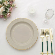 25 Metallic Round Paper Salad Dinner Plates with Textured Rim - Disposable Tableware