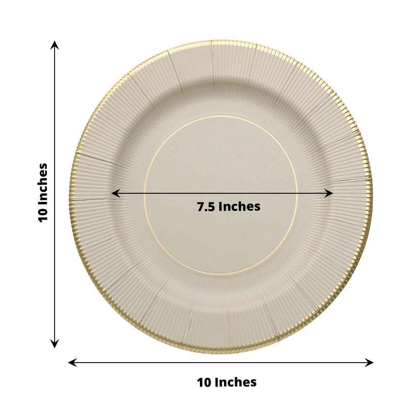 25 Metallic Round Paper Salad Dinner Plates with Textured Rim - Disposable Tableware