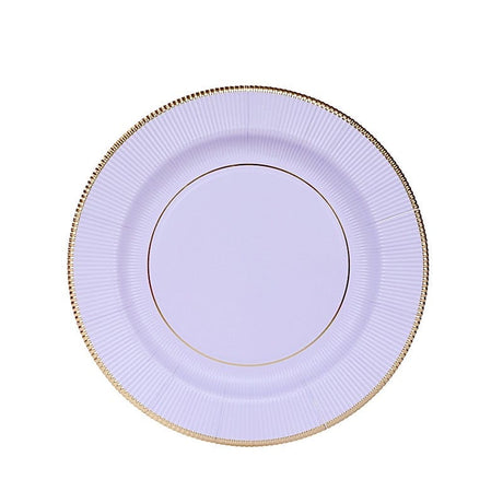 25 Metallic Round Paper Salad Dinner Plates with Textured Rim - Disposable Tableware DSP_PPR0011_10_LAV