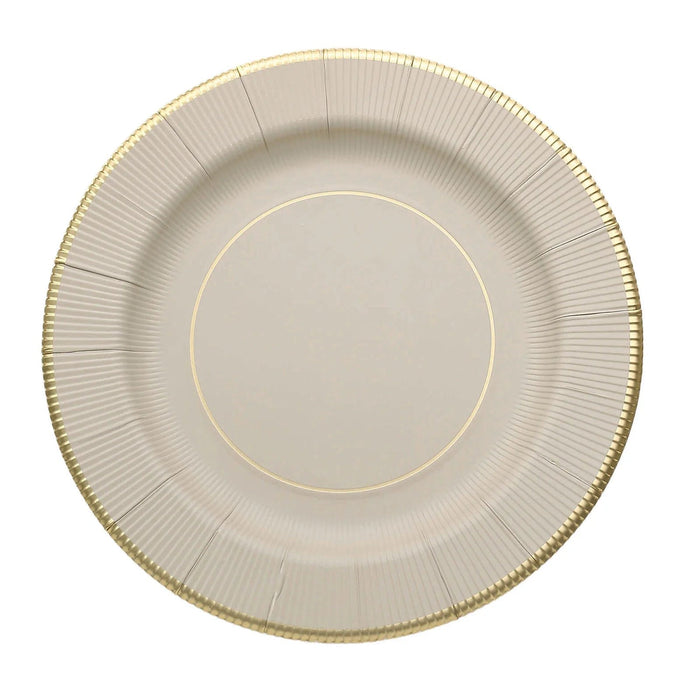 25 Metallic Round Paper Salad Dinner Plates with Textured Rim - Disposable Tableware DSP_PPR0011_10_TAUP