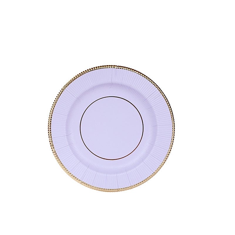 25 Metallic Round Paper Salad Dinner Plates with Textured Rim - Disposable Tableware DSP_PPR0011_8_LAV