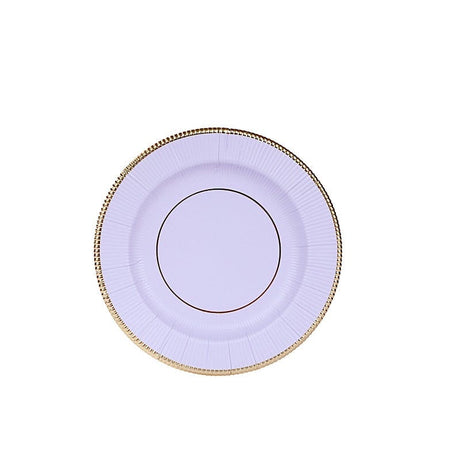 25 Metallic Round Paper Salad Dinner Plates with Textured Rim - Disposable Tableware DSP_PPR0011_8_LAV