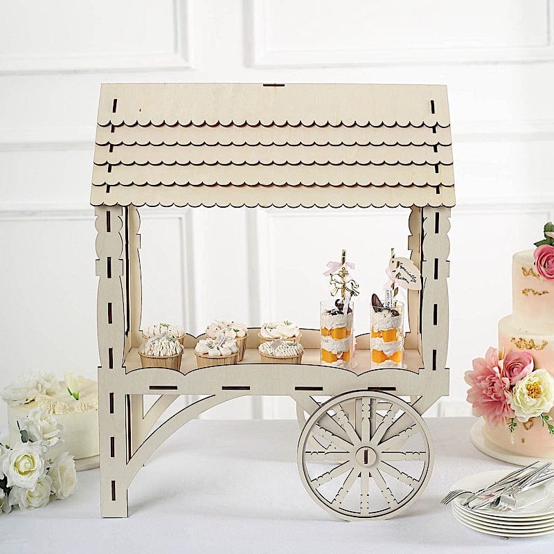 25" Mini Candy Cart Laser Cut Wooden Cupcake Dessert Stand - Natural CAKE_WOD013_NAT
