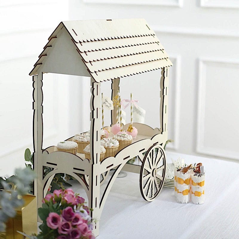 25" Mini Candy Cart Laser Cut Wooden Cupcake Dessert Stand - Natural CAKE_WOD013_NAT