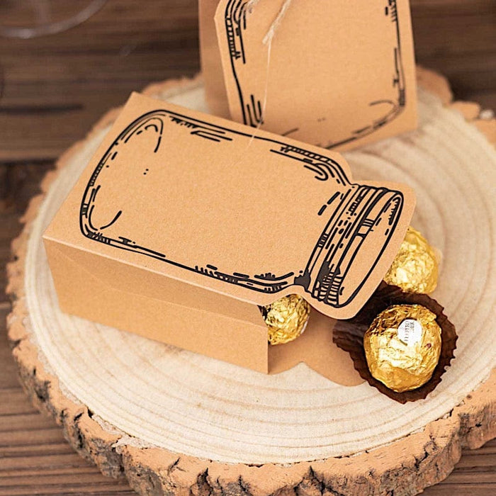 25 Mini Mason Jar Shaped Paper Gift Boxes with Jute Rope Ties - Natural BOX_5X3_POCH_NAT