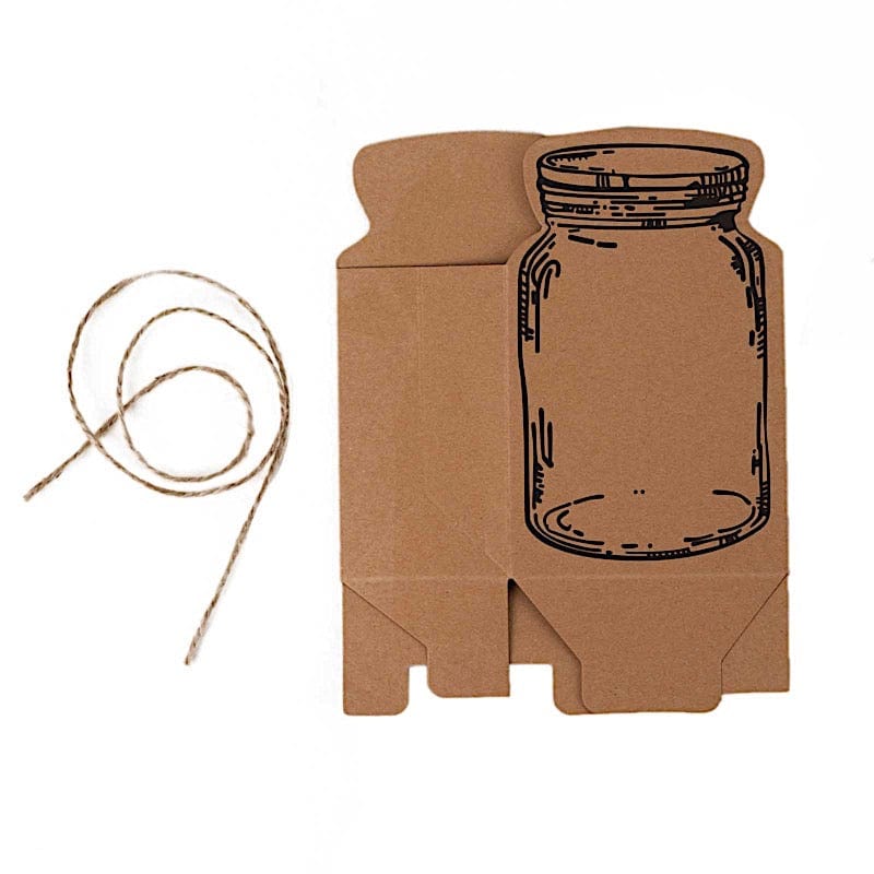 25 Mini Mason Jar Shaped Paper Gift Boxes with Jute Rope Ties - Natural BOX_5X3_POCH_NAT