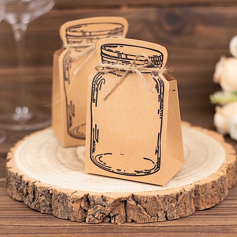 25 Mini Mason Jar Shaped Paper Gift Boxes with Jute Rope Ties - Natural BOX_5X3_POCH_NAT