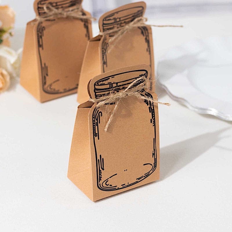 25 Mini Mason Jar Shaped Paper Gift Boxes with Jute Rope Ties - Natural BOX_5X3_POCH_NAT