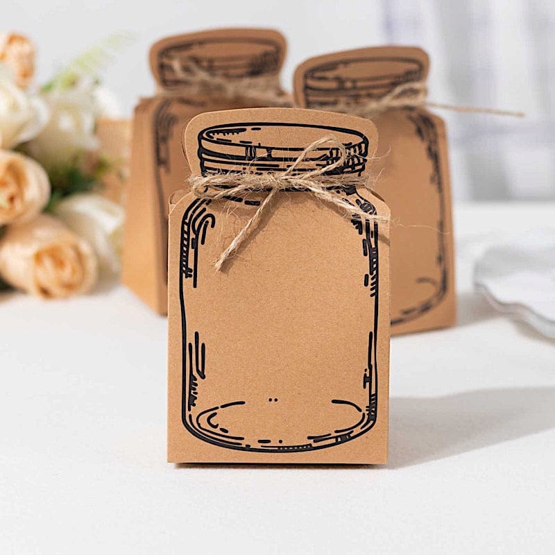 25 Mini Mason Jar Shaped Paper Gift Boxes with Jute Rope Ties - Natural BOX_5X3_POCH_NAT