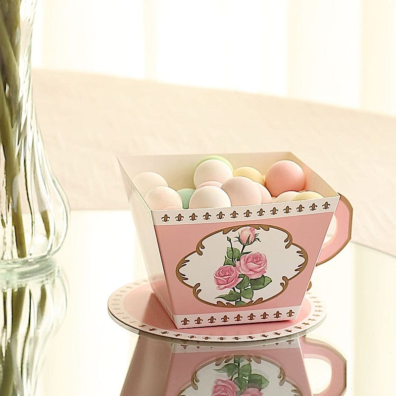 25 Mini Teacup and Saucer Gift Boxes with Rose Floral Print