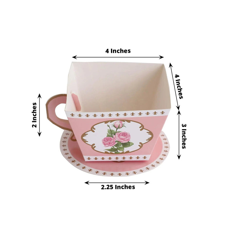 25 Mini Teacup and Saucer Gift Boxes with Rose Floral Print