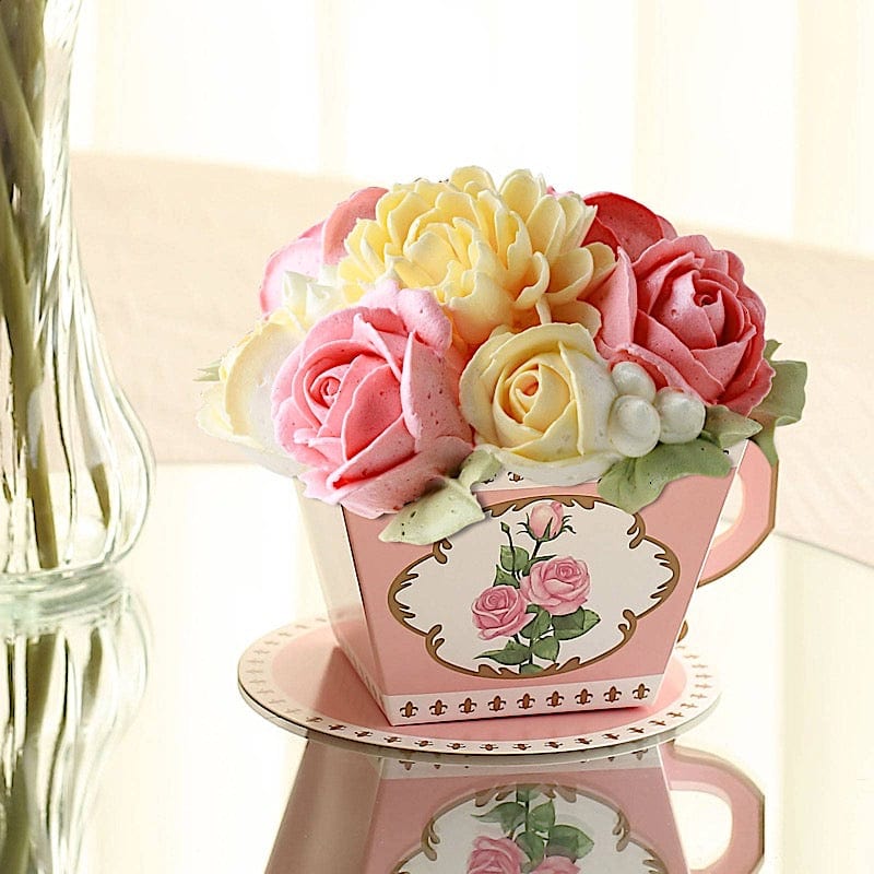 25 Mini Teacup and Saucer Gift Boxes with Rose Floral Print