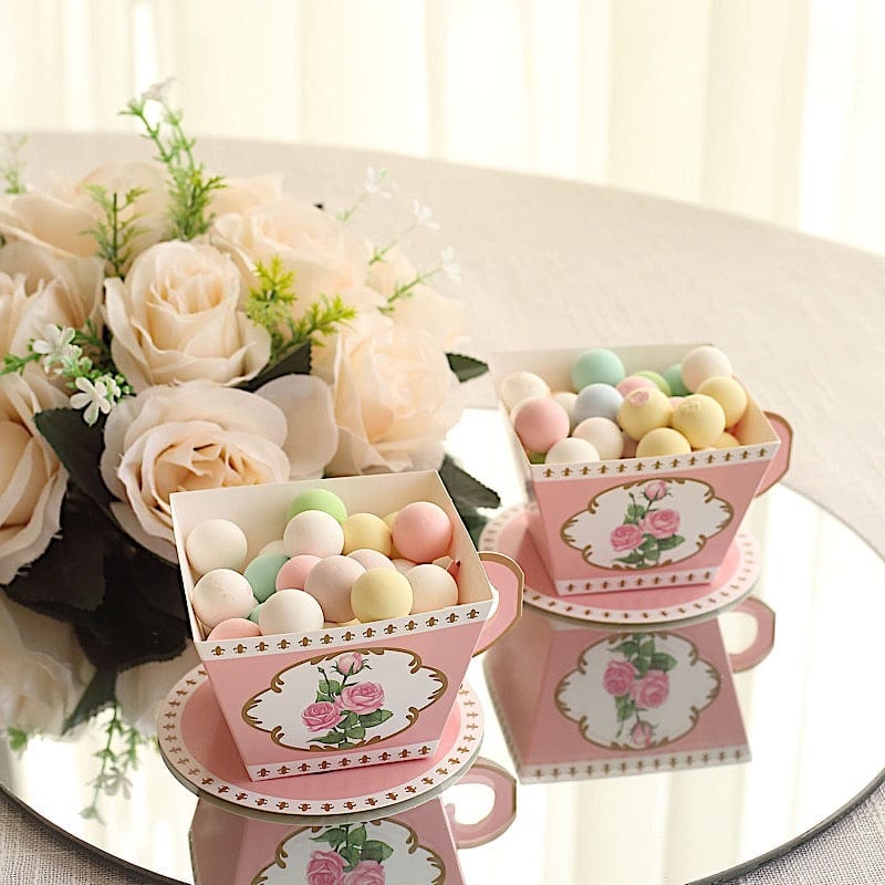 25 Mini Teacup and Saucer Gift Boxes with Rose Floral Print