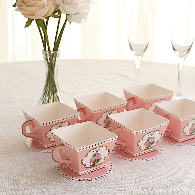 25 Mini Teacup and Saucer Gift Boxes with Rose Floral Print