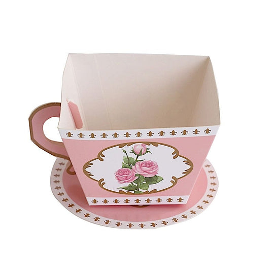 25 Mini Teacup and Saucer Gift Boxes with Rose Floral Print