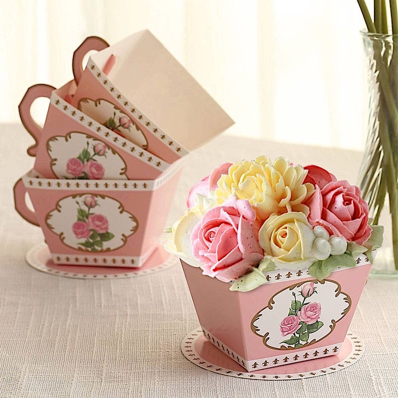 25 Mini Teacup and Saucer Gift Boxes with Rose Floral Print