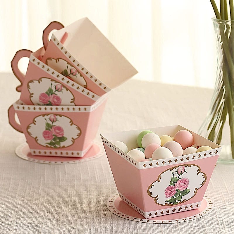 25 Mini Teacup and Saucer Gift Boxes with Rose Floral Print