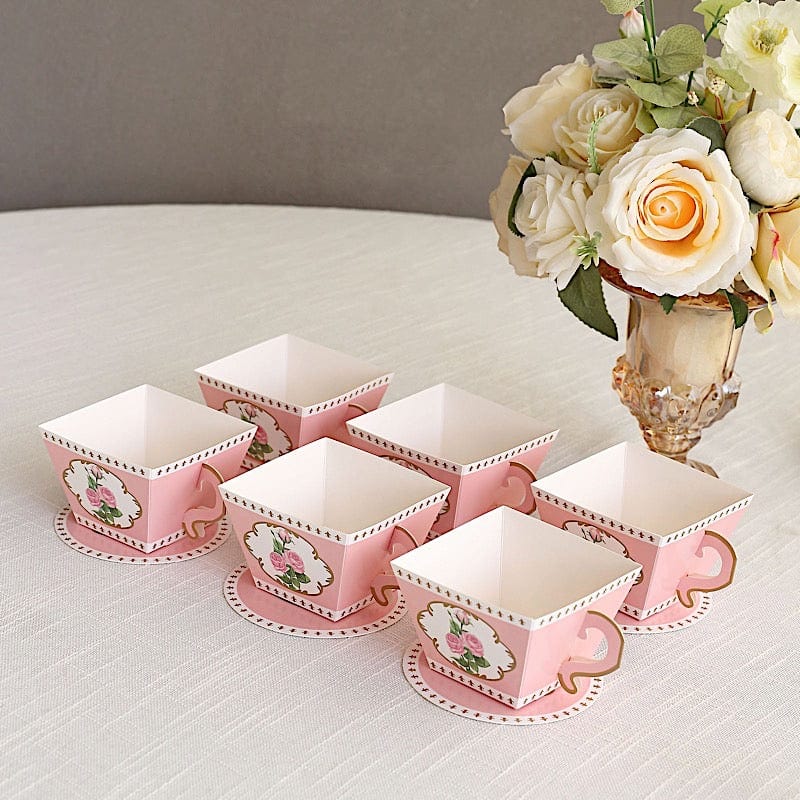 25 Mini Teacup and Saucer Gift Boxes with Rose Floral Print