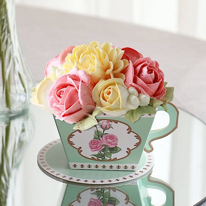 25 Mini Teacup and Saucer Gift Boxes with Rose Floral Print