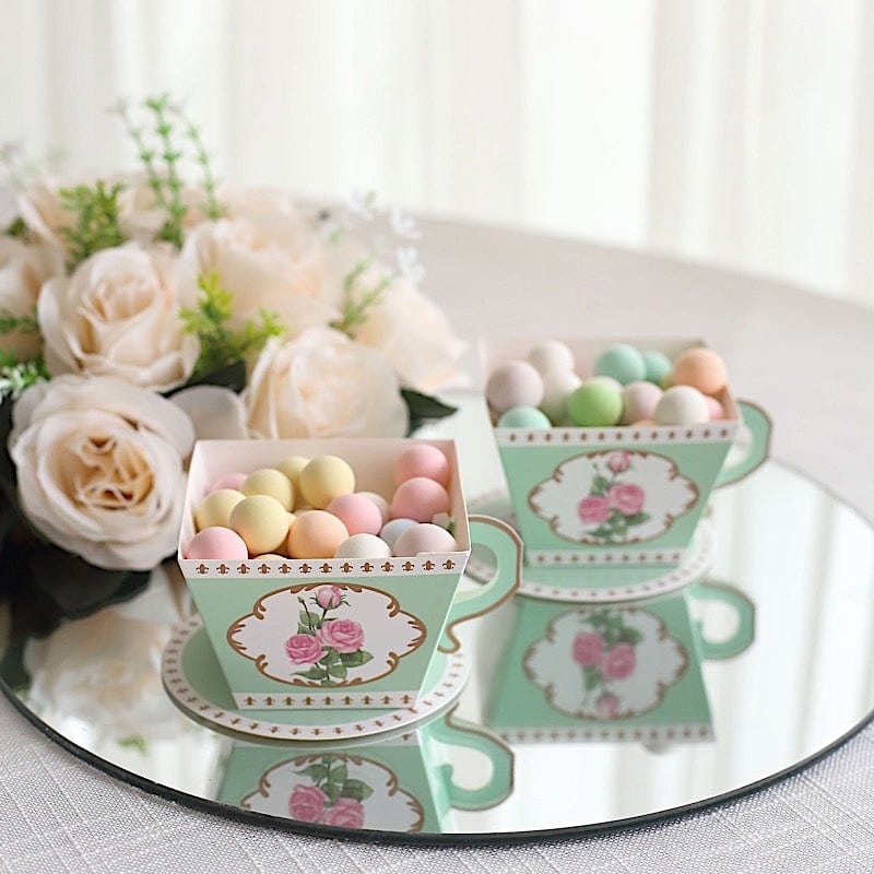 25 Mini Teacup and Saucer Gift Boxes with Rose Floral Print