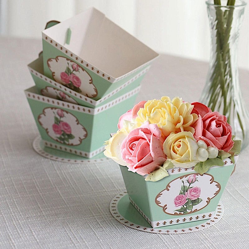 25 Mini Teacup and Saucer Gift Boxes with Rose Floral Print