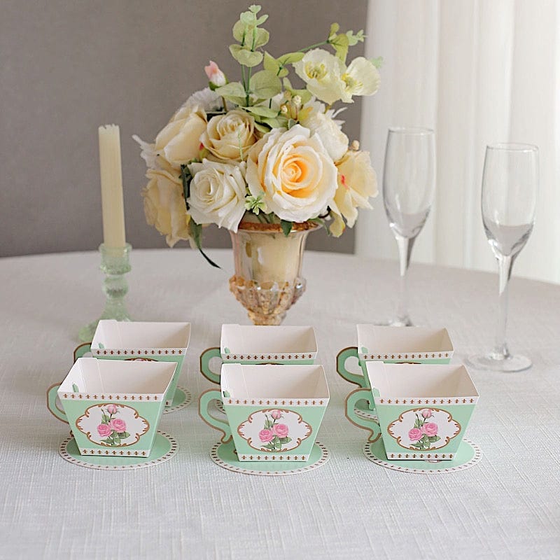 25 Mini Teacup and Saucer Gift Boxes with Rose Floral Print