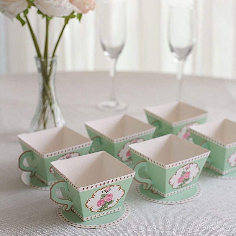 25 Mini Teacup and Saucer Gift Boxes with Rose Floral Print