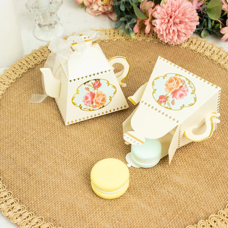 25 Mini Teapot 4" Wedding Favor Boxes with Ribbons