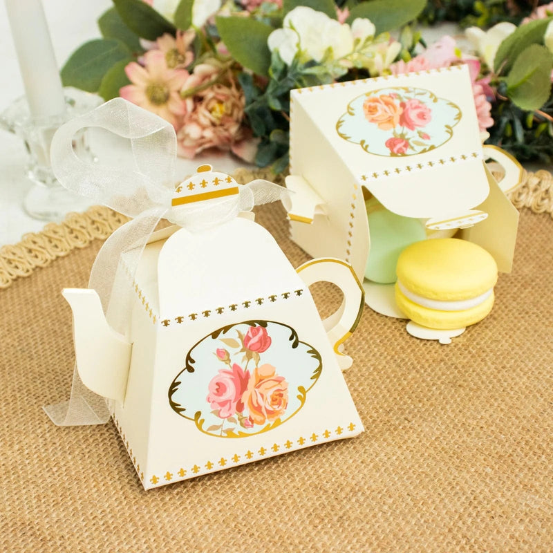 25 Mini Teapot 4" Wedding Favor Boxes with Ribbons