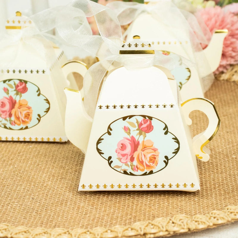 25 Mini Teapot 4" Wedding Favor Boxes with Ribbons