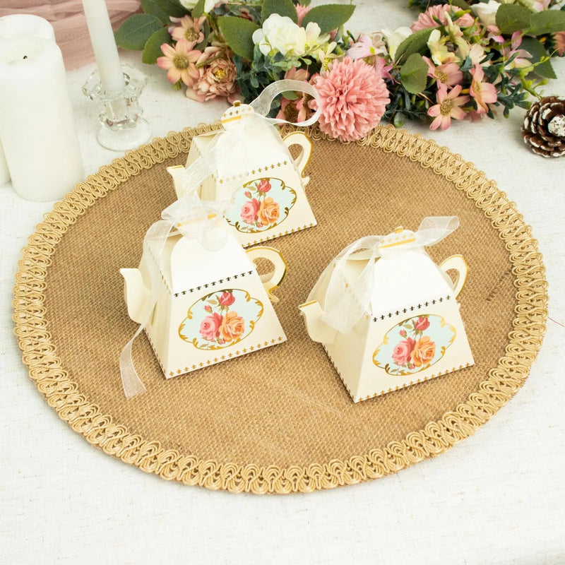 25 Mini Teapot 4" Wedding Favor Boxes with Ribbons