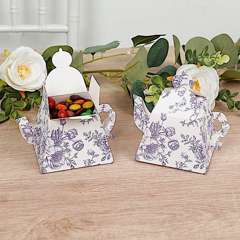 25 Mini Teapot 5" x 4" Gift Boxes with French Toile Floral Print