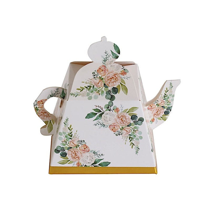 25 Mini Teapot Gift Boxes with Floral Print BOX_3X3_TEA02_FLOR01_GOLD